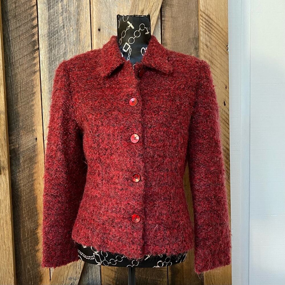 Giancarlo‎ Ferrari Petite Deep Red Women’s Fuzzy Marled Vintage Jacket
